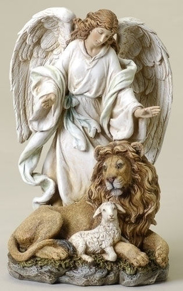 Angel With Lion & Lamb Sculpture